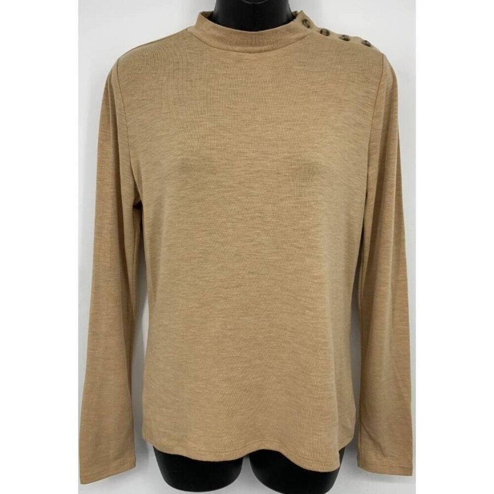 Ann Taylor Women Knit Long Sleeve Sweater Size Small S Beige Button Mock NWT New